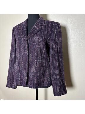 Vintage Academia Tweed Blazer Tailored Purple Pink Bouclé Career Jacket Corpcore